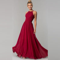 Sexy Halter Backless Evening Dresses Custom Made Sleeveless Chiffon Evening Gowns