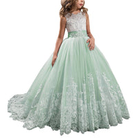 Sequined Sleeveless Ball Gown Flower Girl Dresses Kids Lace Appliqued Wedding Party Dresses