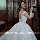 Fashion Backless Long Sleeve Bridal Gowns Beading Lace Ball Gown Wedding Dresses