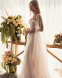 VLLUSISA Boho A-line Wedding Dresses Beading Lace Beach Bridal Gowns With Shoulder Straps