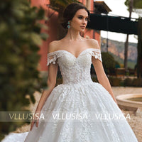 Fashion A-Line Off Shoulder Boat Neck Bridal Gown Backless Beading Lace Wedding Dress