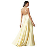 Sexy A-Line Spaghetti Strap Backless Evening Dresses Slit Satin Formal Evening Gowns