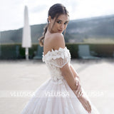 VLLUSISA A-Line Off Shoulder Bridal Gowns Beading Lace Flower Cathedral Wedding Dresses