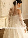 Fascinating Strapless Beading Lace Bridal Gown A-line Lantern Sleeve Wedding Dress With Chapel Train