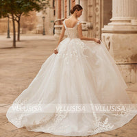 VLLUSISA Women Fashion Beading Lace Bridal Gowns Sleeveless Princess Ball Gown Wedding Dresses