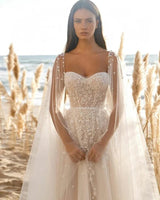 VLLUSISA Boho A-line Wedding Dresses Beading Lace Beach Bridal Gowns With Shoulder Straps