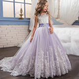 Sequined Sleeveless Ball Gown Flower Girl Dresses Kids Lace Appliqued Wedding Party Dresses