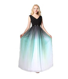 Stunning A-line V-neck Evening Dresses Women Banquet Evening Gowns With Gradient Colors