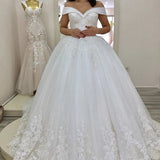 Fashion Handmade Off-shoulder Bridal Gown Beading Lace Ball Gown Wedding Dress