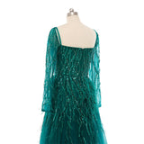 Luxury Tube Beaded Long Sleeve Evening Dresses Sequined Feather Formal Evening Gowns