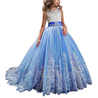 Sequined Sleeveless Ball Gown Flower Girl Dresses Kids Lace Appliqued Wedding Party Dresses