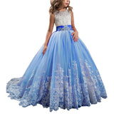 Sequined Sleeveless Ball Gown Flower Girl Dresses Kids Lace Appliqued Wedding Party Dresses