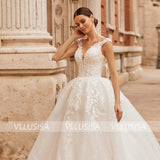 VLLUSISA Women Fashion Beading Lace Bridal Gowns Sleeveless Princess Ball Gown Wedding Dresses