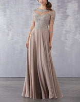 Illusion A-line Wedding Party Dress Sexy Cut-out Lace Chiffon Mother Of The Bride Dress