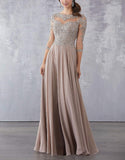 Illusion A-line Wedding Party Dress Sexy Cut-out Lace Chiffon Mother Of The Bride Dress