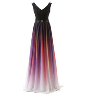 Stunning A-line V-neck Evening Dresses Women Banquet Evening Gowns With Gradient Colors