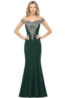 Fashion Boat Neck Backless Evening Dresses Women Sheath Lace Appliqued Evening Gowns