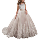 Sequined Sleeveless Ball Gown Flower Girl Dresses Kids Lace Appliqued Wedding Party Dresses