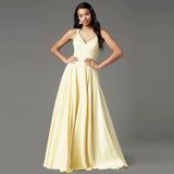 Sexy A-Line Spaghetti Strap Backless Evening Dresses Slit Satin Formal Evening Gowns