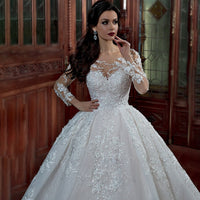 Fashion Backless Long Sleeve Bridal Gowns Beading Lace Ball Gown Wedding Dresses