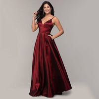 Sexy A Line Spaghetti Strap Backless Party Gowns Women Simple Satin Prom Dresses