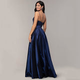 Sexy A Line Spaghetti Strap Backless Party Gowns Women Simple Satin Prom Dresses