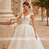 VLLUSISA Women Fashion Beading Lace Bridal Gowns Sleeveless Princess Ball Gown Wedding Dresses