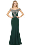 Fashion Boat Neck Backless Evening Dresses Women Sheath Lace Appliqued Evening Gowns