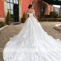 Fashion A-Line Off Shoulder Boat Neck Bridal Gown Backless Beading Lace Wedding Dress