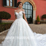 Fashion A-Line Off Shoulder Boat Neck Bridal Gown Backless Beading Lace Wedding Dress