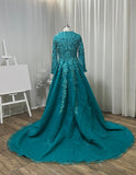 VLLUSISA High Neck Long Sleeve Floral Lace Evening Dresses Women Arab Formal Evening Gowns