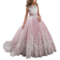 Sequined Sleeveless Ball Gown Flower Girl Dresses Kids Lace Appliqued Wedding Party Dresses