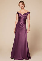 Fashion Ruched Evening Dresses High Quality V-neck Off Shoulder Satin Formal Evening Gowns