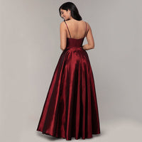 Sexy A Line Spaghetti Strap Backless Party Gowns Women Simple Satin Prom Dresses