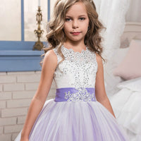 Sequined Sleeveless Ball Gown Flower Girl Dresses Kids Lace Appliqued Wedding Party Dresses