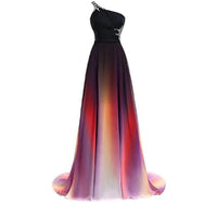 Fashion A-line One Shoulder Evening Dresses Women Banquet Evening Gowns With Gradient Colors