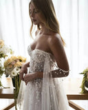 VLLUSISA Boho A-line Wedding Dresses Beading Lace Beach Bridal Gowns With Shoulder Straps