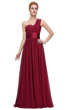 New Fashion One Shoulder Chiffon Evening Dresses Simple Ruffled Evening Gowns