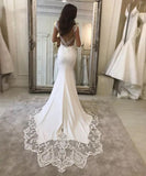 Charming Deep V-neck Backless Wedding Dresses Simple Mermaid Satin Wedding Gowns