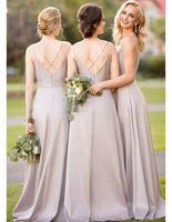 Fashion Spaghetti Strap Long Bridesmaid Dresses Soft Satin Maid Of Honor Dresses