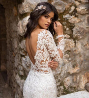 Elegant Long Sleeve Backless Mermaid Wedding Dresses Custom Made Women Lace Bridal Gowns