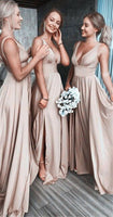 Sexy Slit Deep V-Neck Bridesmaid Dresses Custom Made Ladies Long Satin Prom Party Gowns