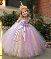 Fashion Ribbon Flower Girl Dresses Kids Unicorn Dresses Ball Gown Party Dresses