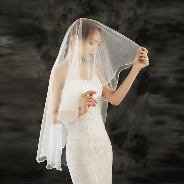 VLLUSISA Bride Wedding Headwear Handmade Bead Edge Bridal Veils