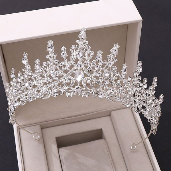 Tiara de novia con cuentas de diamantes de imitación de lujo para fiesta de boda