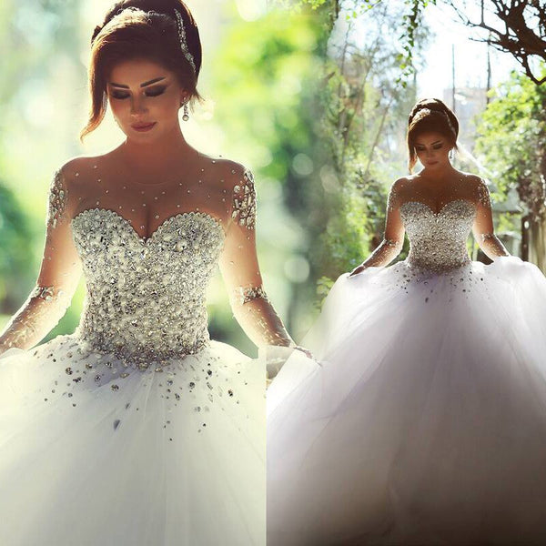 VLLUSISA Vestidos de novia de organza transparente con encanto Vestidos de novia con cuentas pesadas