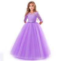 Long Style Lace Appliqued Flower Girl Dresses Children O-neck Half Sleeve Wedding Party Dresses