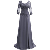 VLLUSISA Pleated O-neck Long Sleeve Wedding Party Dress Illusion Lace Mother Of The Bride Dress