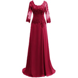 VLLUSISA Pleated O-neck Long Sleeve Wedding Party Dress Illusion Lace Mother Of The Bride Dress