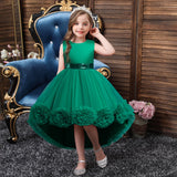 Vestido de festa de casamento de flores 3D infantil sem mangas curto frontal longo vestido de baile vestido de menina de flores